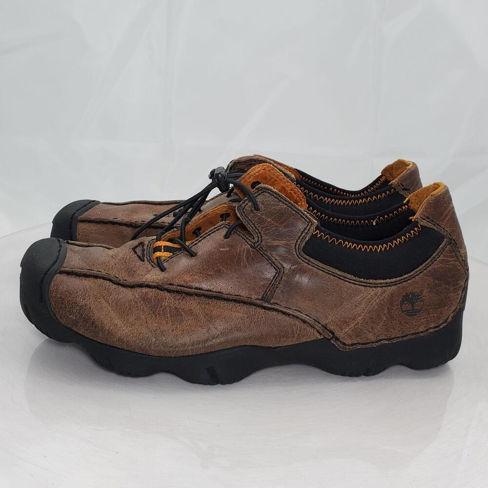 Timberland Canard Shoes Men 10 Brown Leather Drawstring Bungee Sneakers 76513